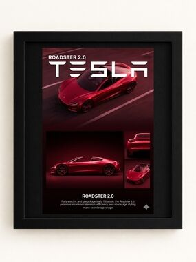 Tesla Roadster 2.0 A.i. Art Print Metallic Red In A 8x10 Frame